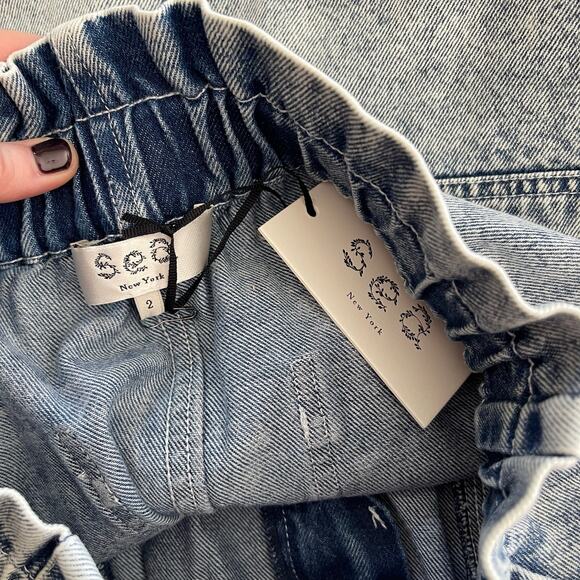 NWT SEA Betty Acid Wash Mini Skirt Size 2 Blue Denim High Waist Paperbag Chic - Picture 14 of 16